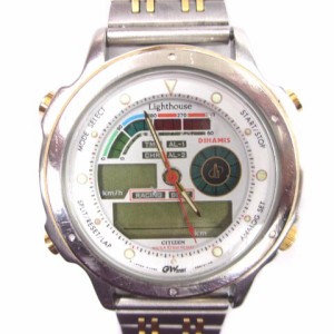 【中古】シチズン ライトハウス C090-089120 腕時計 アナデジ 白文字盤 シルバーカラー 不動品 ジャンク