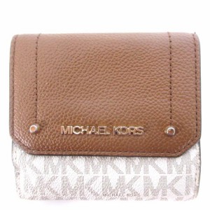 【中古】マイケルコース MICHAEL KORS 二つ折り財布 ロゴ 総柄 ブラウン ベージュ レディース