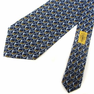 【中古】グッチ GUCCI ネクタイ ホースビット ロゴ 総柄 シルク100％ 紺 ネイビー 黄 イエロー マルチカラー