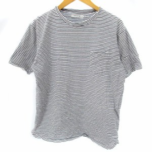 【中古】ノンネイティブ nonnative Tシャツ ボーダー 半袖 胸ポケ コットン 白 ホワイト  紺 ネイビー 2 M位