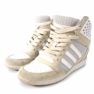 【中古】アディダスネオ adidas neo F38076 Wedge スニーカー スエード スタッズ 厚底 ウェッジソール ホワイト 23cm