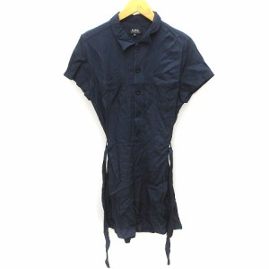 【中古】アーペーセー A.P.C. オーバーオール 半袖 リボン 無地 レーヨン 紺 ネイビー XS ■GY18 レディース