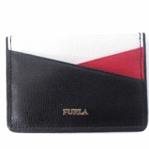 【中古】フルラ FURLA カードケース 名刺入れ レザー ロゴ ブラック ホワイト レッド マルチカラー レディース