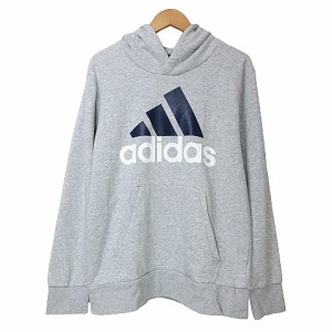 【中古】アディダス adidas パーカー プルオーバー ロゴ プリント 長袖 裏毛 L メランジグレー ■GY01 X メンズ