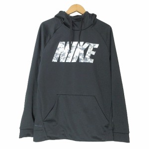 【中古】ナイキ NIKE 美品 パーカー プルオーバー 裏起毛 長袖 ロゴ プリント DRI-FIT 黒 ブラック M ■GY01 X メンズ