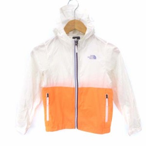 【中古】ザノースフェイス THE NORTH FACE ナイロン パーカー ジップアップ ロゴ ホワイト オレンジ 120 XS位 キッズ