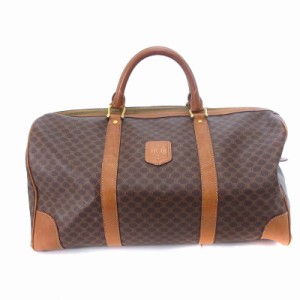 【中古】セリーヌ CELINE マカダム ボストンバッグ 旅行カバン 総柄 PVC レザー ブラウン 茶 鞄 ■GY13 レディース