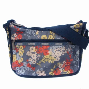 【中古】レスポートサック LesportSAC ショルダーバッグ ポーチ付き 花柄 総柄 ナイロン ネイビー 紺 鞄 ■GY11