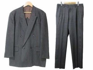 【中古】ダンヒル CUSTOM TAILOR スーツ セットアップ ダブル オーダーメイド ヘリンボーン ストライプ 茶