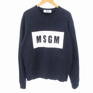 【中古】エムエスジーエム MSGM 2140MM68 スウェット トレーナー ロゴ プリント 裏起毛 コットン  ネイビー 紺 M