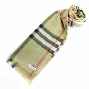 【中古】バーバリー BURBERRY ノバチェック ストール マフラー シルク ウール ベージュ系 レディース