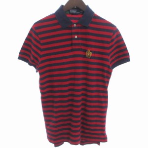 【中古】ポロ バイ ラルフローレン Polo by Ralph Lauren ポロシャツ 半袖 ボーダー ロゴ 赤 紺 ネイビー レッド M