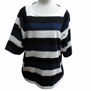 【中古】マニュアルアルファベット 近年モデル バスクシャツ カットソー Tシャツ ボーダー 半袖 白 黒 ネイビー２ M