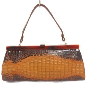 高級 コンテス 西ドイツ製 シャイニングクロコ ハンドバッグ 茶色 高級 コンテス 西ドイツ製 シャイニングクロコ ハンドバッグ 茶色
