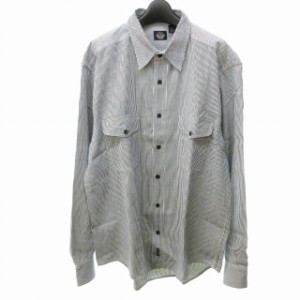 【中古】未使用品 ドッカーズ DOCKERS 美品 ワークシャツ ヒッコリーストライプ コットン 長袖 白 紺 L STK メンズ