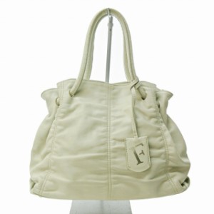 【中古】フルラ FURLA トートバッグ ハンドバック レザー ロゴ チャーム 裏地ロゴ柄 白 ホワイト 1022 レディース