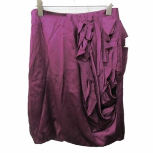 【中古】ヒューゴボス HUGO BOSS スカート シルク フリル 装飾 アシンメトリー デザイン ひざ丈 紫 パープル 38 約S