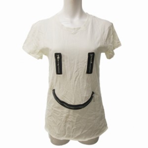 【中古】ディーゼル DIESEL Tシャツ カットソー ジップ デザイン スマイル ダメージ加工 コットン 白 ホワイト