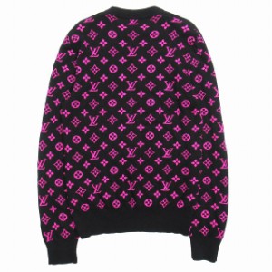 【中古】美品 19aw ルイヴィトン  ハーフアンドハーフ モノグラム カシミヤ100％ ニット セーター XS 黒 ピンク▽12 