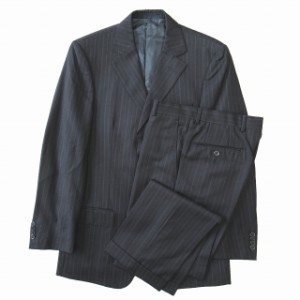 【中古】美品 ゼニア Zegna ウール ストライプ セットアップ スーツ ジャケット パンツ シングル 3釦 総裏 サイズ44