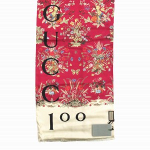 【中古】未使用品 22ss グッチ GUCCI 100周年記念 フローラル 総柄 ストール スカーフ ショール ロゴ 花柄 シルク■１