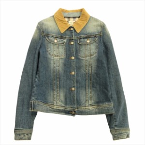 【中古】美品 アルマーニ ジーンズ ARMANI JEANS リップ プリント デニム ジャケット ブルゾン 裏チェックネルシャツ