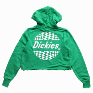 【中古】ディッキーズ Dickies 裾切りっぱなし ショート丈 パーカー バックプリント ロゴ S 緑 レディース ♪10 