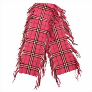 【中古】美品 バーバリー BURBERRY カシミヤ100% マフラー フリンジ チェック ピンク レディース 