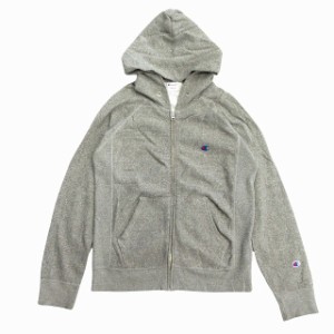 【中古】チャンピオン CHAMPION ジップアップ パーカー ロゴ ワンポイント フーデット グレー M レディース   