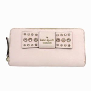 【中古】ケイトスペード KATE SPADE ビジュー リボン 長財布 ウォレット レザー ロゴ 金具 ピンク レディース♪11 