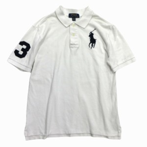 【中古】ポロ ラルフローレン POLO RALPH LAUREN ビッグポニー 刺しゅう ポロシャツ M (10-12)  白 紺 レディース♪１