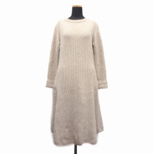 【中古】ドレステリア DRESSTERIOR ウール リブ ニット ワンピース ミモレ丈 スカート 長袖 ベージュ レディース♪３ 