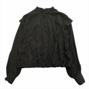 【中古】美品 セポ CEPO バンドカラー シャツ ジャケット ブルゾン ブラウス カットソー 比翼 シャーリング M 黒