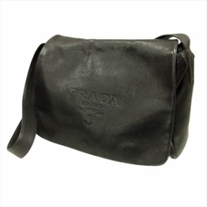 【中古】プラダ PRADA 90's 00's ロゴ エンボス レザー ショルダー バッグ 鞄 クロスボディ ポストマン オールド 