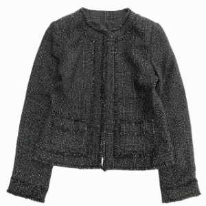 【中古】ザ・スーツカンパニー シー THE SUIT COMPANY She ツイード ジャケット ブルゾン ボタンレス 丸首 ラメ 40