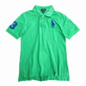 【中古】ポロ ラルフローレン POLO ポロシャツ ビッグポニー 鹿の子 カットソー 緑 グリーン × ブルー メンズ♪11 