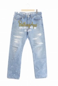 【中古】アベイシングエイプ A BATHING APE 2008 Ape Shall Never Kill Ape Denim ダメージ リペア 加工 デニム パンツ