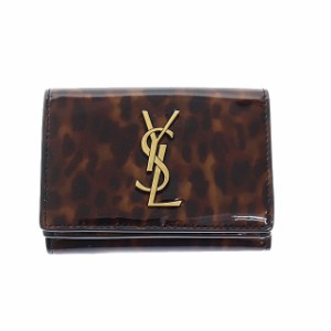 【中古】サンローラン パリ SAINT LAURENT PARIS YSL レオパード ヒョウ柄 エナメル 三つ折り 財布 ▲■ 231207