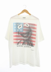 【中古】ヴィンテージ VINTAGE 90s Kermit America カーミット アメリカ セサミストリート 星条旗 Tシャツ 半袖 XL 白