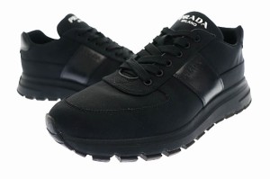 【中古】プラダ PRADA SNEAKER NYLON ロゴ ナイロン レザー スニーカー PRAX 01 3485 8.5 黒 ブラック ▲■ 240204