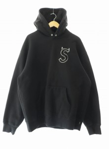 【中古】シュプリーム SUPREME 22AW S Logo Hooded Sweatshirt ロゴ 刺繍 プルオーバー パーカー XL 黒 ブラック