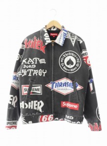 【中古】シュプリーム SUPREME × THRASHER スラッシャー 15SS Work Jacket ロゴ ワーク ジャケット S 黒 ブラック