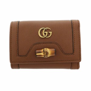 【中古】グッチ GUCCI バンブー ミディアム ウォレット レザー コンパクト 三つ折り 財布 658633 茶 ☆AA★▲■240403