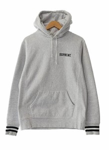 【中古】シュプリーム SUPREME 16AW Striped Cuff Hooded Sweatshirt ストライプ カフ ロゴ パーカー S グレー 240414