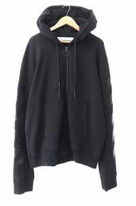 【中古】オフホワイト OFF WHITE RUBBER ARROW SLIM ZIP Hoodie ラバー アロー ロゴ ジップ パーカー XXL 黒 240430