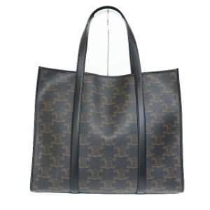 【中古】セリーヌ CELINE LARGE CABAS ラージ カバ トリオンフ キャンバス レザー トート バッグ 黒 茶☆AA★▲240502