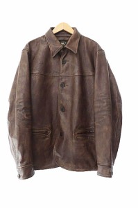 【中古】ダブルアールエル RRL COW LEATHER CAR COAT カウ レザー 牛革  カー コート ジャケット L 茶ブラウン 240514