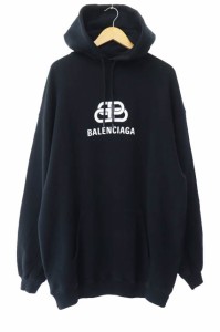 【中古】バレンシアガ BALENCIAGA  BB ロゴ プリント オーバーサイズ パーカー 570792 TEV19 XS 黒 ☆AA★ 240518