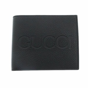 【中古】グッチ GUCCI ロゴ エンボス レザー ウォレット 二つ折り 財布 658681 黒 ブラック ☆AA★▲■ 240609 メンズ