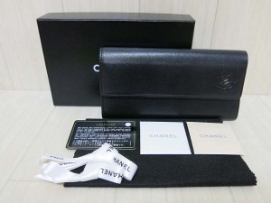 【中古】シャネル CHANEL カメリア 二つ折 長財布 ブラック レザー【ブランド古着ベクトル】【古着】190902★の通販はau